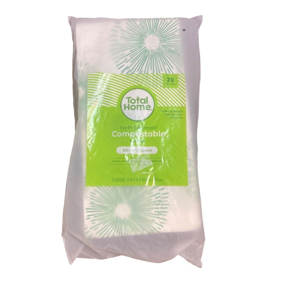 Total Home Earth Essentials Compostable Dinner Napkins - 20 Pack 16" x 16" NEW